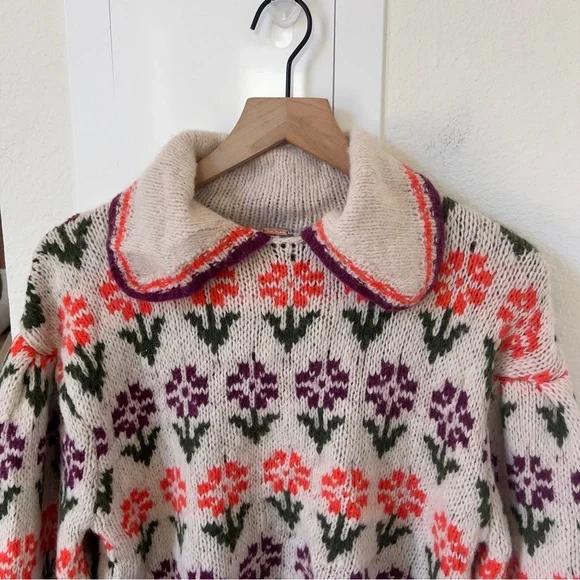NWT Free People Frills Softspun Sweater in Oatmeal Tulip Combo - Picture 5 of 7